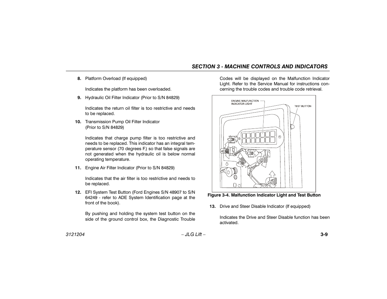 Malfunction indicator light and test button -9 | JLG 600A_AJ Operator Manual User Manual | Page 45 / 148