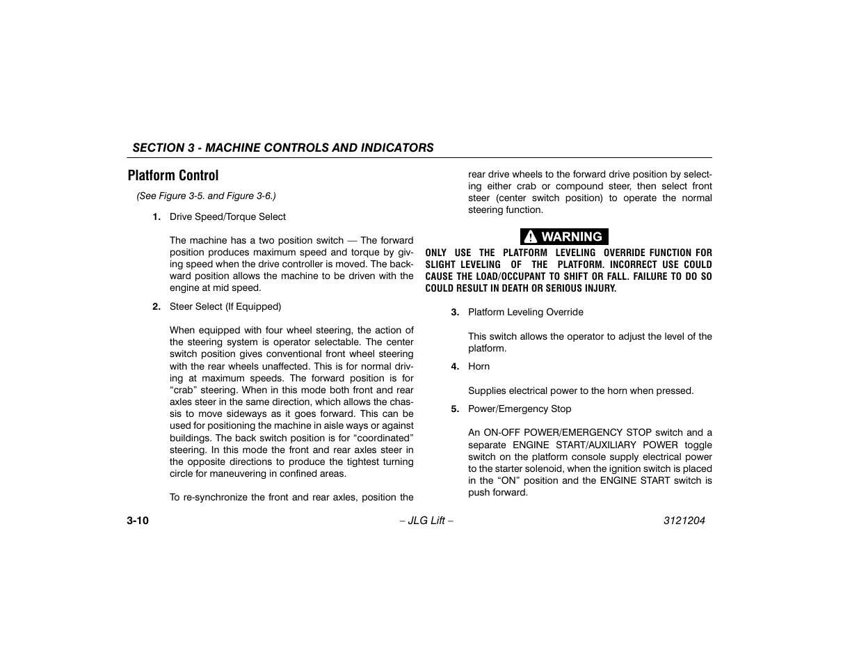 Platform control, Platform control -10 | JLG 600A_AJ Operator Manual User Manual | Page 46 / 148