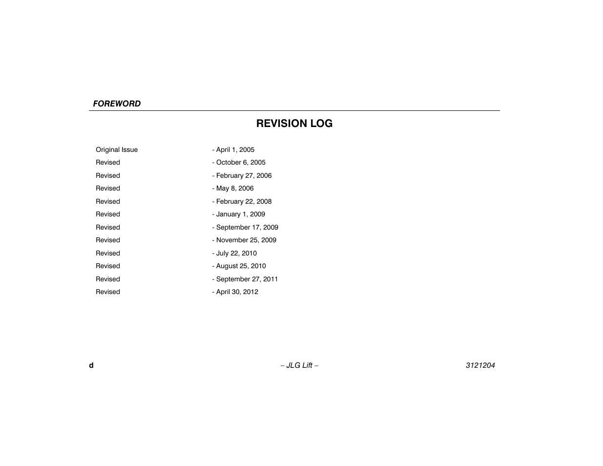 Revision log | JLG 600A_AJ Operator Manual User Manual | Page 6 / 148