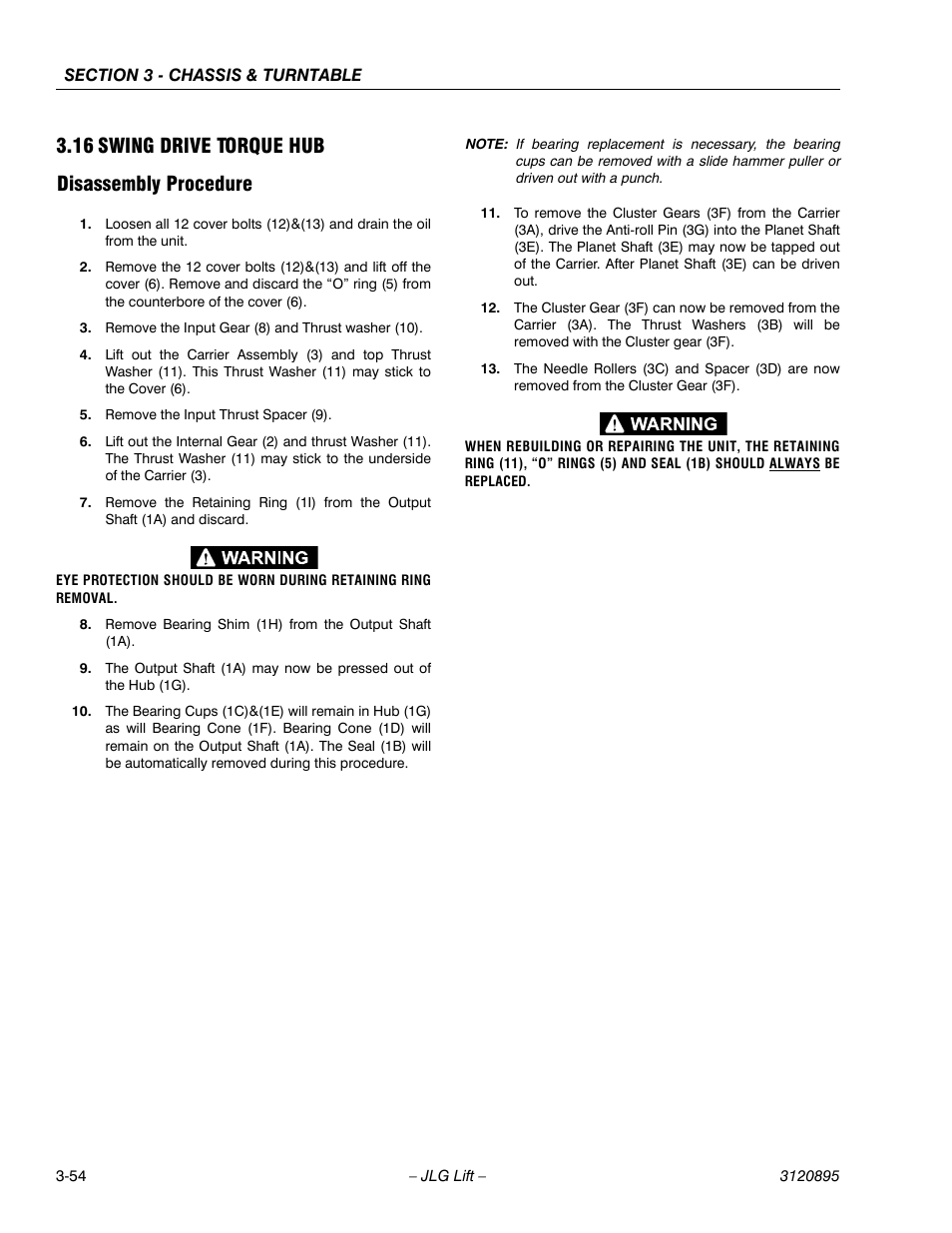 16 swing drive torque hub, Disassembly procedure, Swing drive torque hub -54 | Disassembly procedure -54, 16 swing drive torque hub disassembly procedure | JLG 460SJ Service Manual User Manual | Page 106 / 462