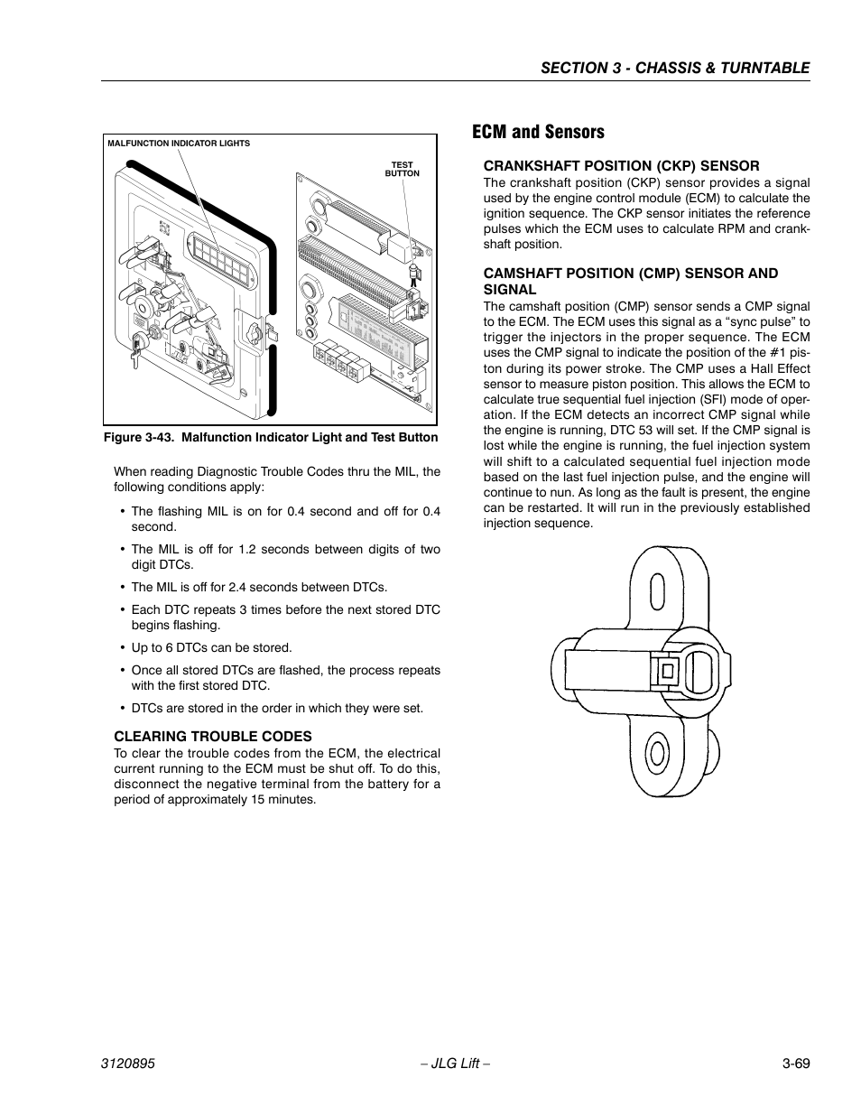 Ecm and sensors, Ecm and sensors -69, Malfunction indicator light and test button -69 | JLG 460SJ Service Manual User Manual | Page 121 / 462