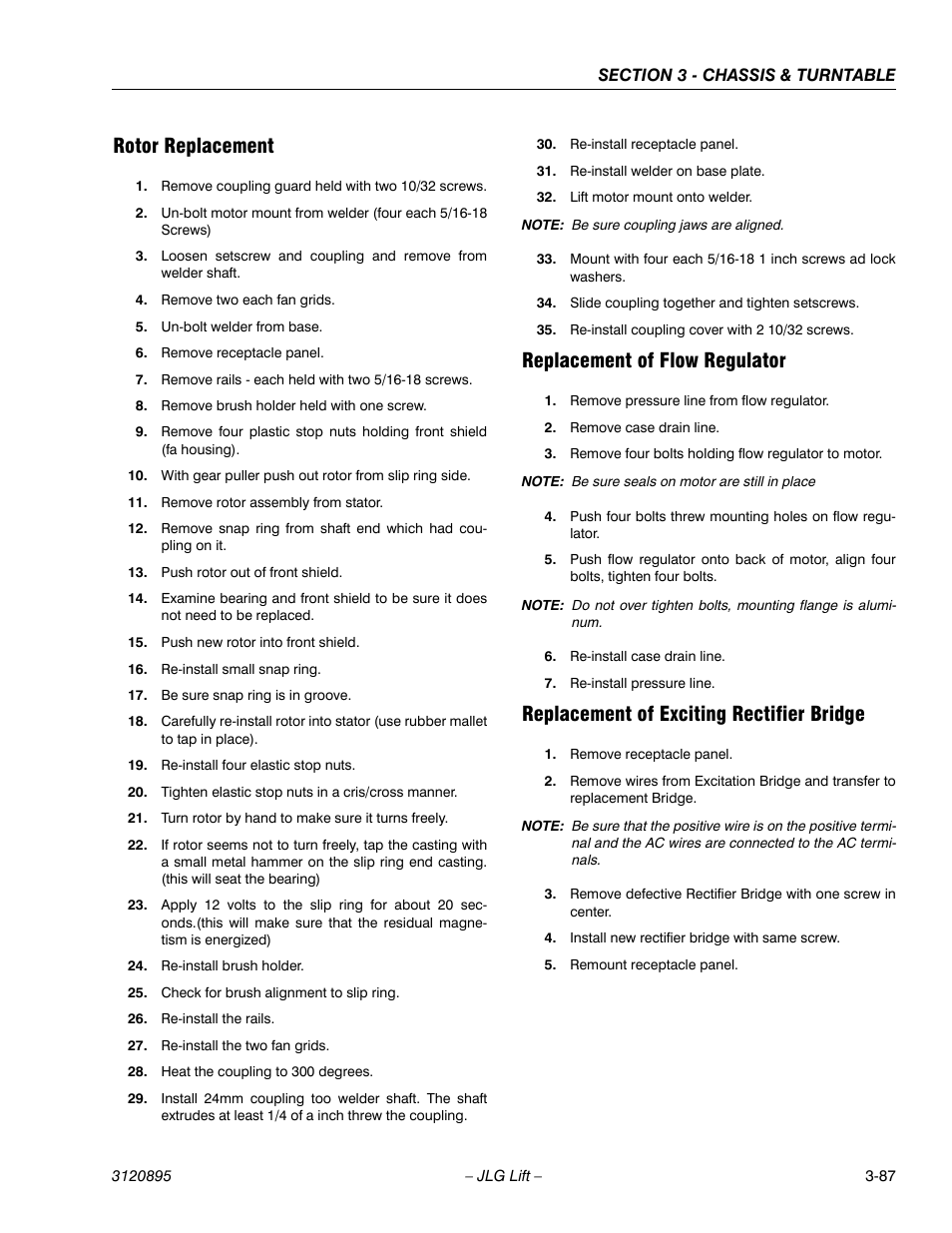 Rotor replacement, Replacement of flow regulator, Replacement of exciting rectifier bridge | JLG 460SJ Service Manual User Manual | Page 139 / 462