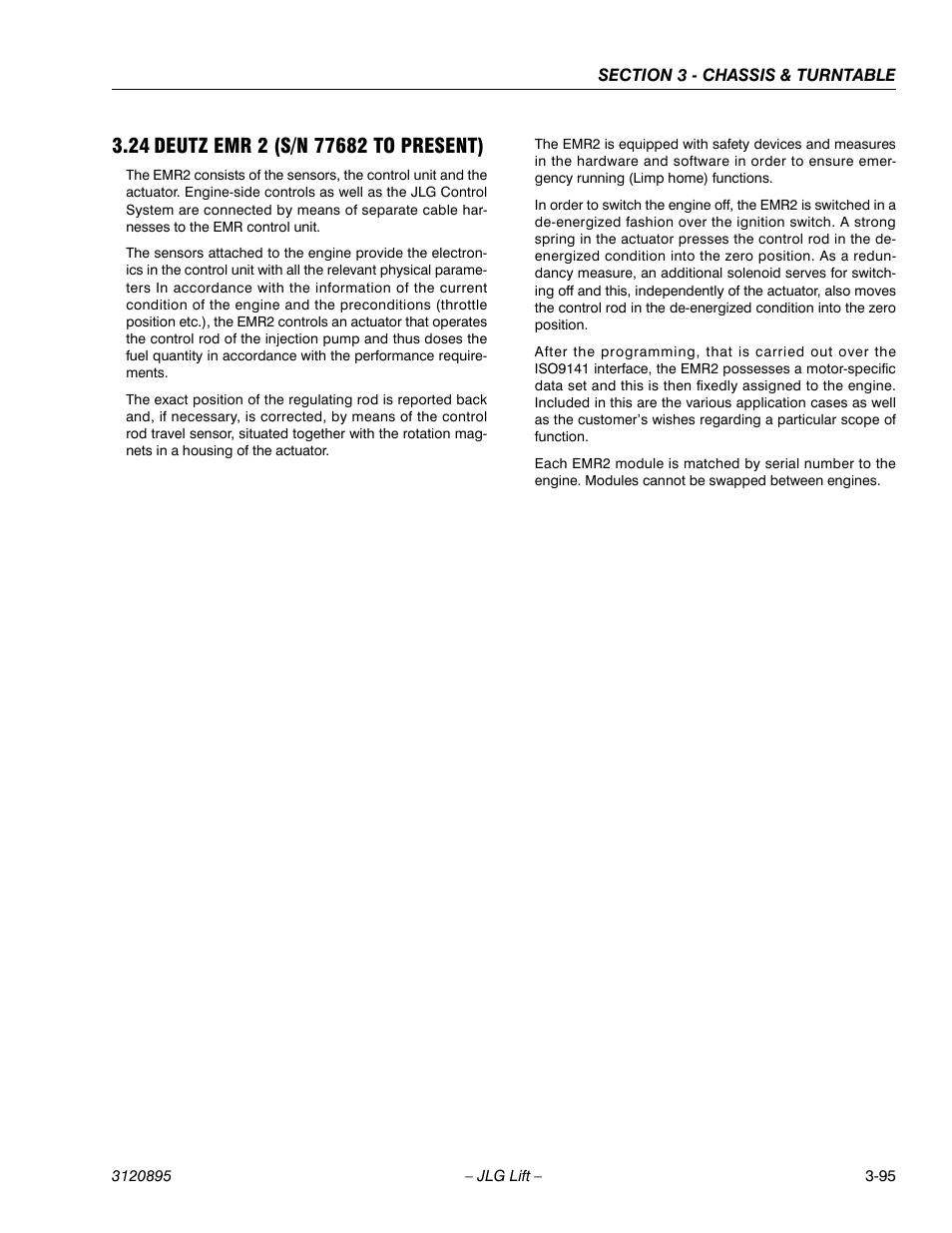 24 deutz emr 2 (s/n 77682 to present), Deutz emr 2 (s/n 77682 to present) -95 | JLG 460SJ Service Manual User Manual | Page 147 / 462