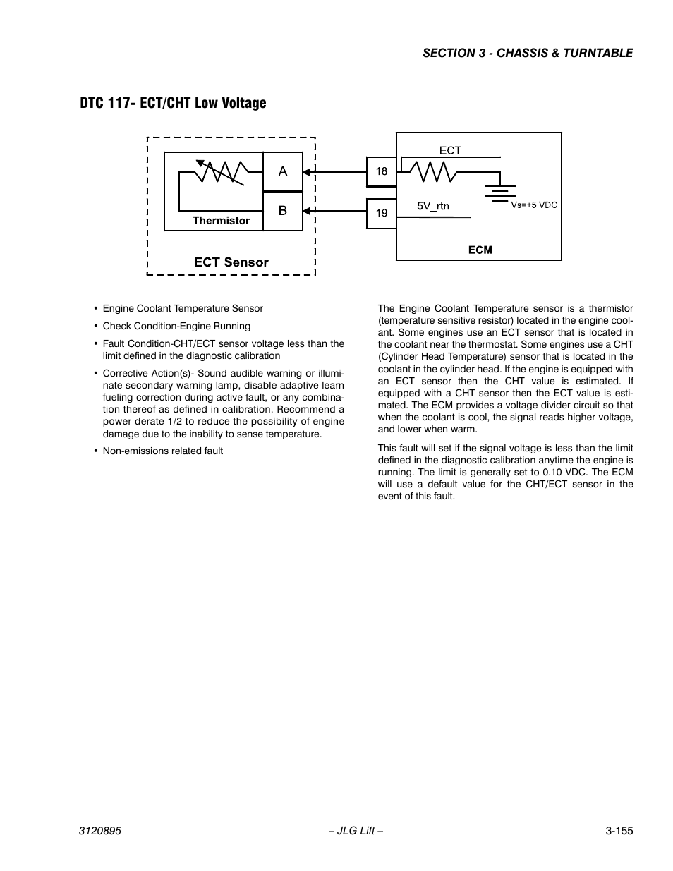 Dtc 117- ect/cht low voltage, Dtc 117- ect/cht low voltage -155 | JLG 460SJ Service Manual User Manual | Page 207 / 462