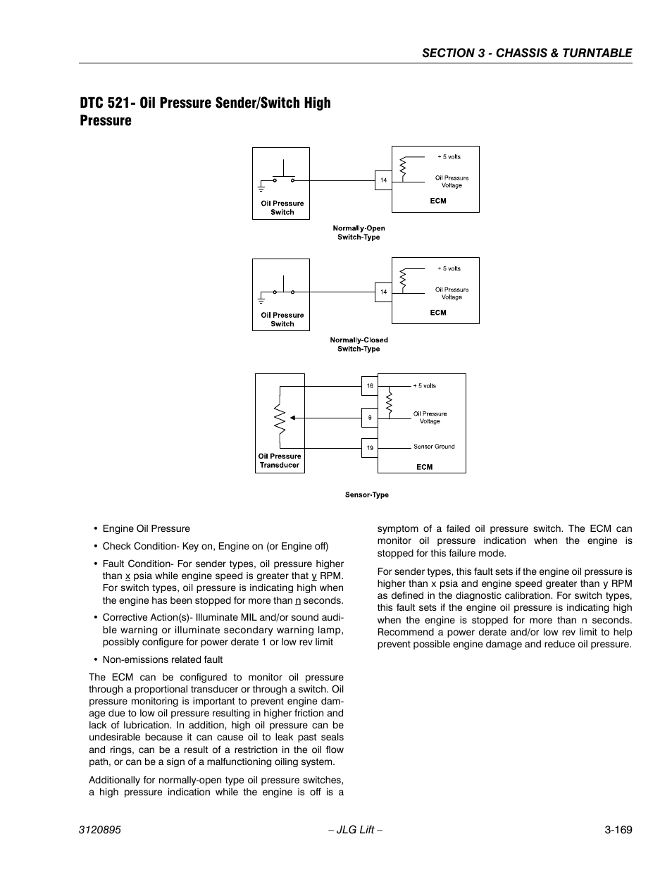 Dtc 521- oil pressure sender/switch high pressure | JLG 460SJ Service Manual User Manual | Page 221 / 462
