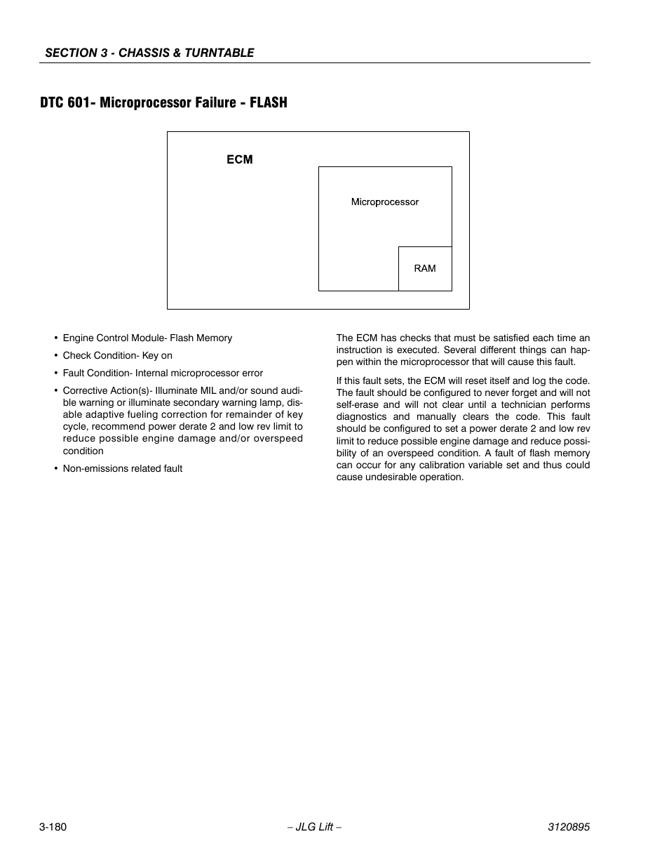 Dtc 601- microprocessor failure - flash, Dtc 601- microprocessor failure - flash -180 | JLG 460SJ Service Manual User Manual | Page 232 / 462