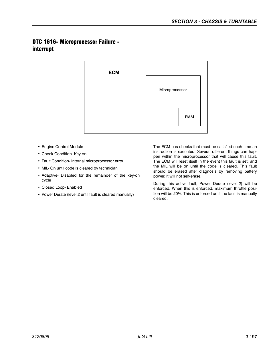 Dtc 1616- microprocessor failure - interrupt, Dtc 1616- microprocessor failure - interrupt -197 | JLG 460SJ Service Manual User Manual | Page 249 / 462