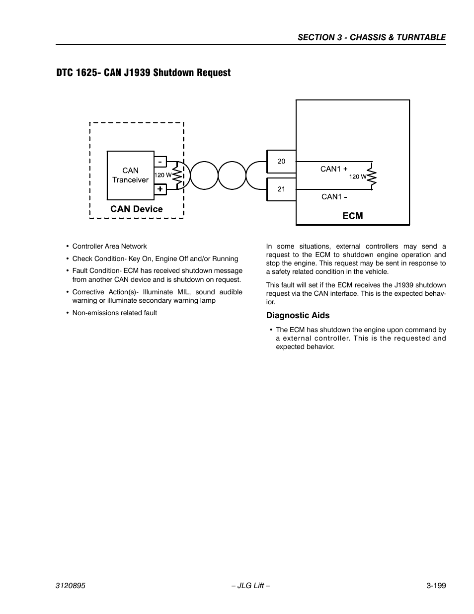 Dtc 1625- can j1939 shutdown request, Dtc 1625- can j1939 shutdown request -199 | JLG 460SJ Service Manual User Manual | Page 251 / 462