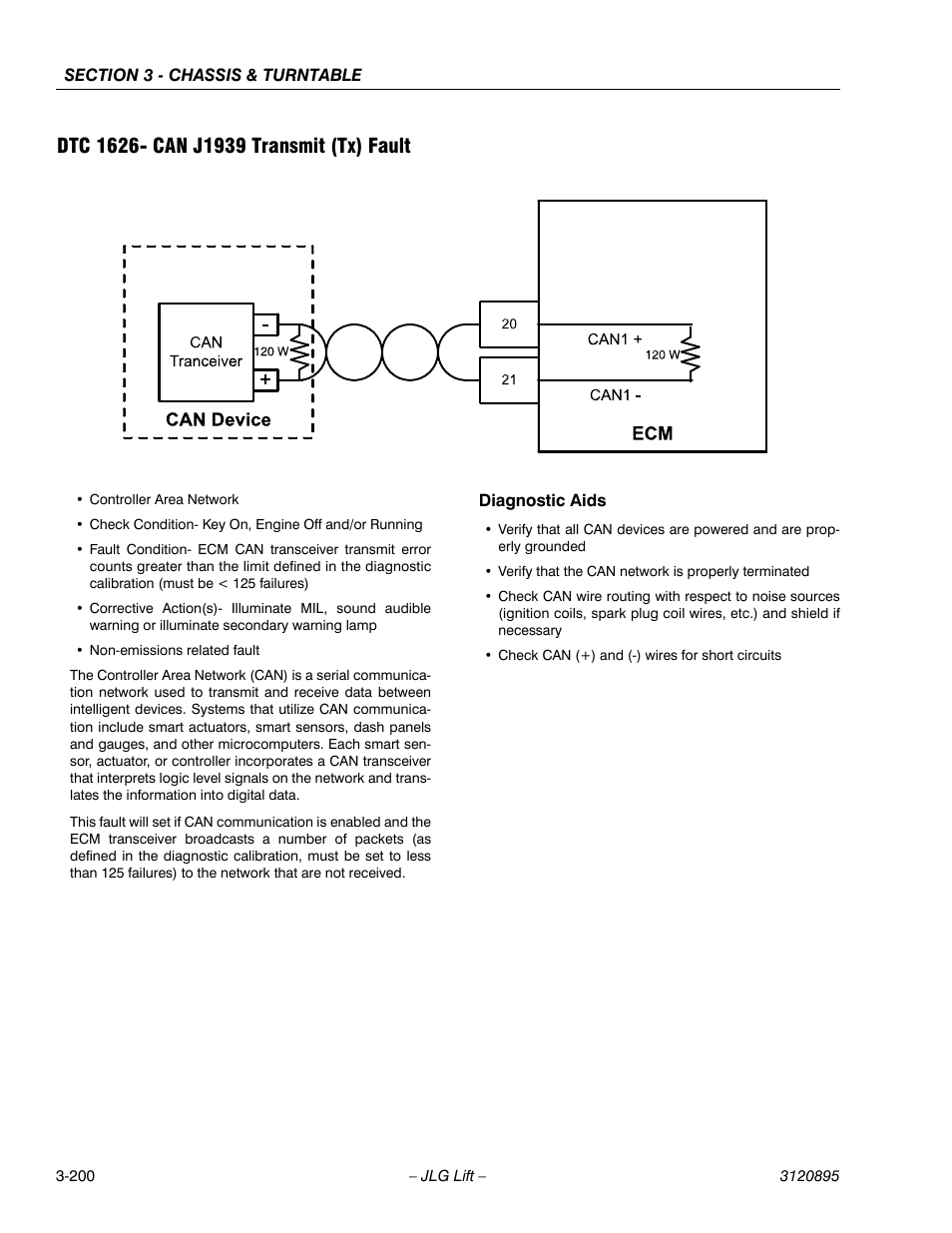 Dtc 1626- can j1939 transmit (tx) fault, Dtc 1626- can j1939 transmit (tx) fault -200 | JLG 460SJ Service Manual User Manual | Page 252 / 462