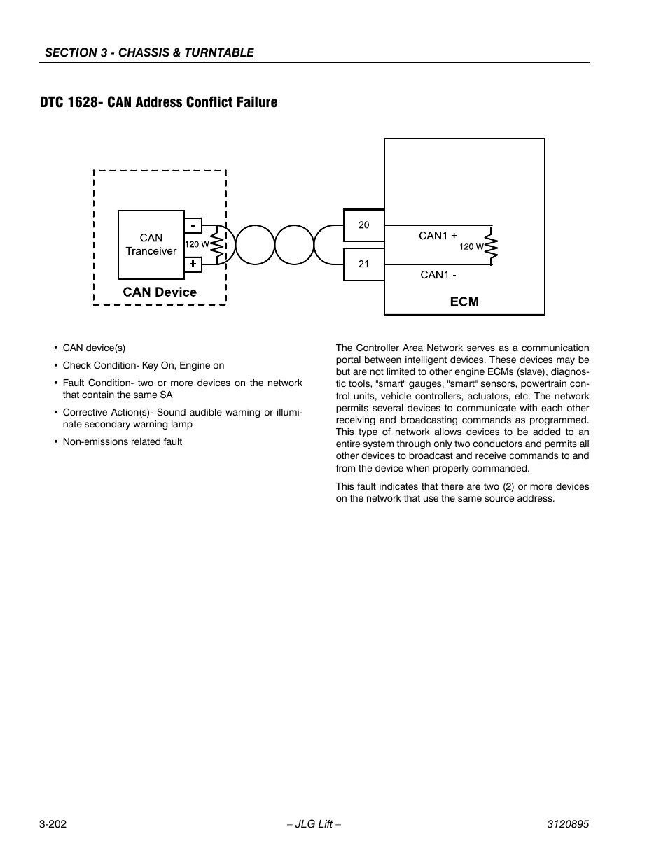 Dtc 1628- can address conflict failure, Dtc 1628- can address conflict failure -202 | JLG 460SJ Service Manual User Manual | Page 254 / 462