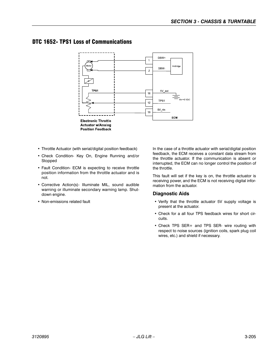 Dtc 1652- tps1 loss of communications, Dtc 1652- tps1 loss of communications -205 | JLG 460SJ Service Manual User Manual | Page 257 / 462