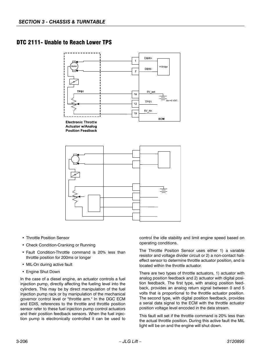 Dtc 2111- unable to reach lower tps, Dtc 2111- unable to reach lower tps -206 | JLG 460SJ Service Manual User Manual | Page 258 / 462