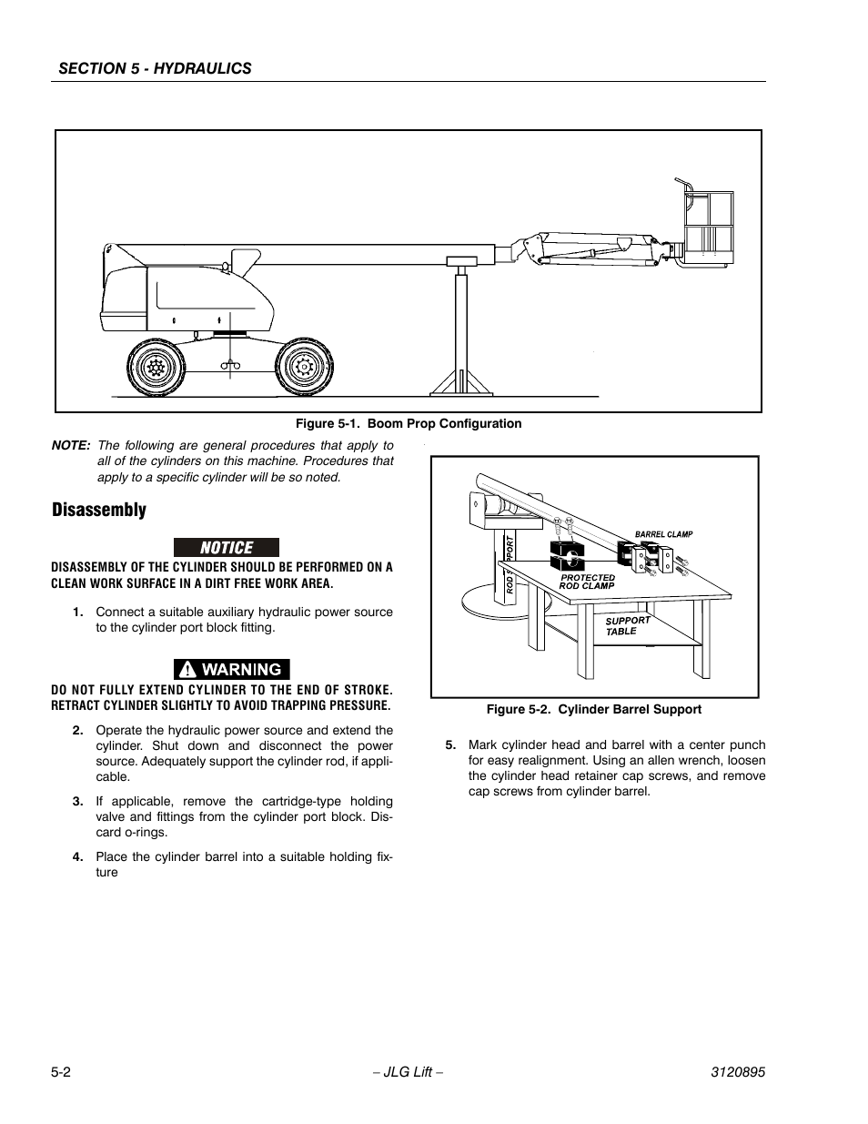 Disassembly, Disassembly -2, Boom prop configuration -2 | Cylinder barrel support -2 | JLG 460SJ Service Manual User Manual | Page 290 / 462