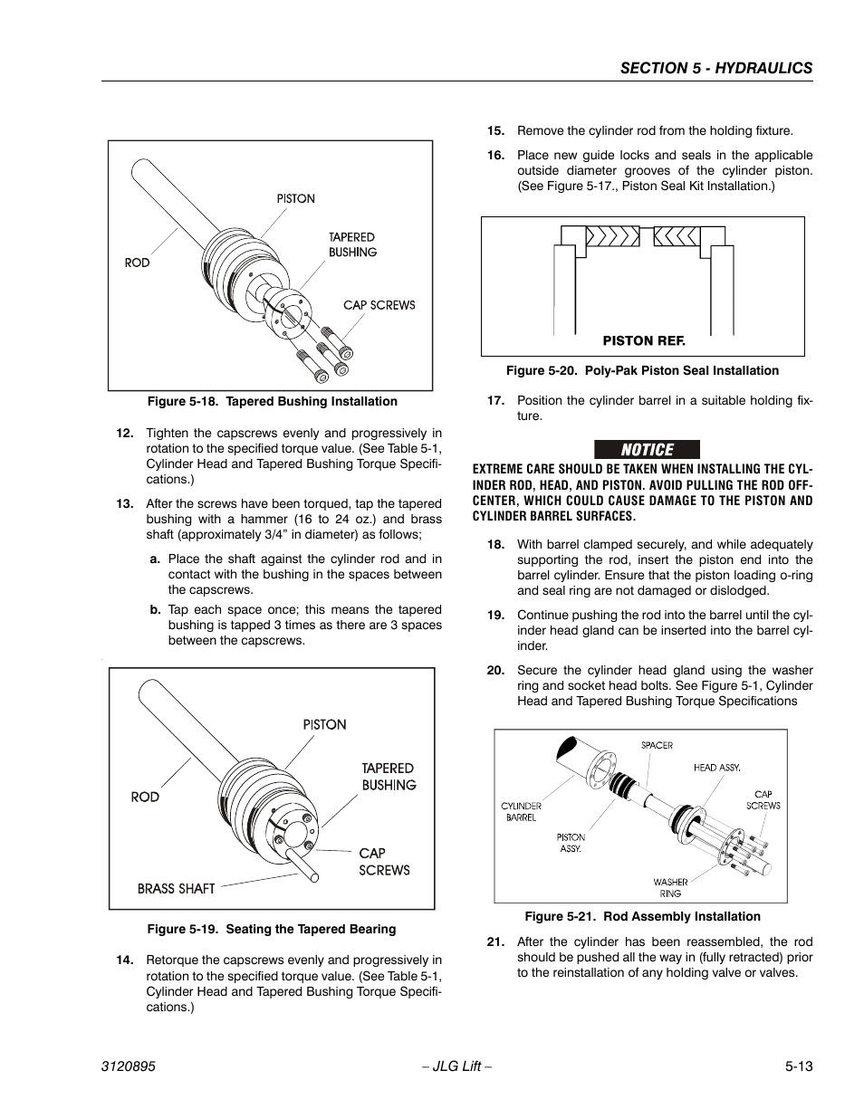 Tapered bushing installation -13, Seating the tapered bearing -13, Poly-pak piston seal installation -13 | Rod assembly installation -13 | JLG 460SJ Service Manual User Manual | Page 301 / 462
