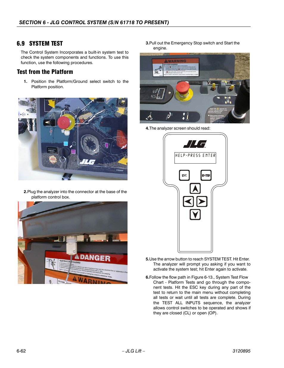 9 system test, Test from the platform, System test -62 | Test from the platform -62 | JLG 460SJ Service Manual User Manual | Page 378 / 462