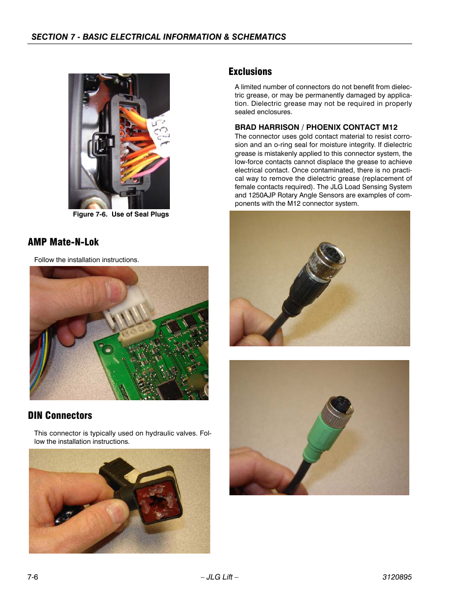 Amp mate-n-lok, Din connectors, Exclusions | Amp mate-n-lok -6 din connectors -6 exclusions -6, Use of seal plugs -6 | JLG 460SJ Service Manual User Manual | Page 408 / 462