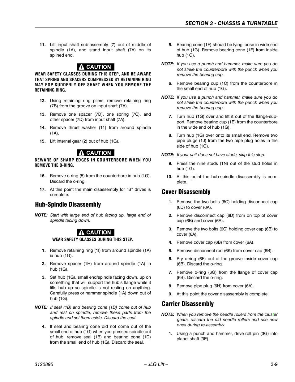 Hub-spindle disassembly, Cover disassembly, Carrier disassembly | JLG 460SJ Service Manual User Manual | Page 61 / 462
