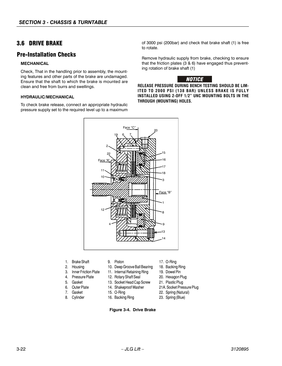 6 drive brake, Pre-installation checks, Drive brake -22 | Pre-installation checks -22, 6 drive brake pre-installation checks | JLG 460SJ Service Manual User Manual | Page 74 / 462