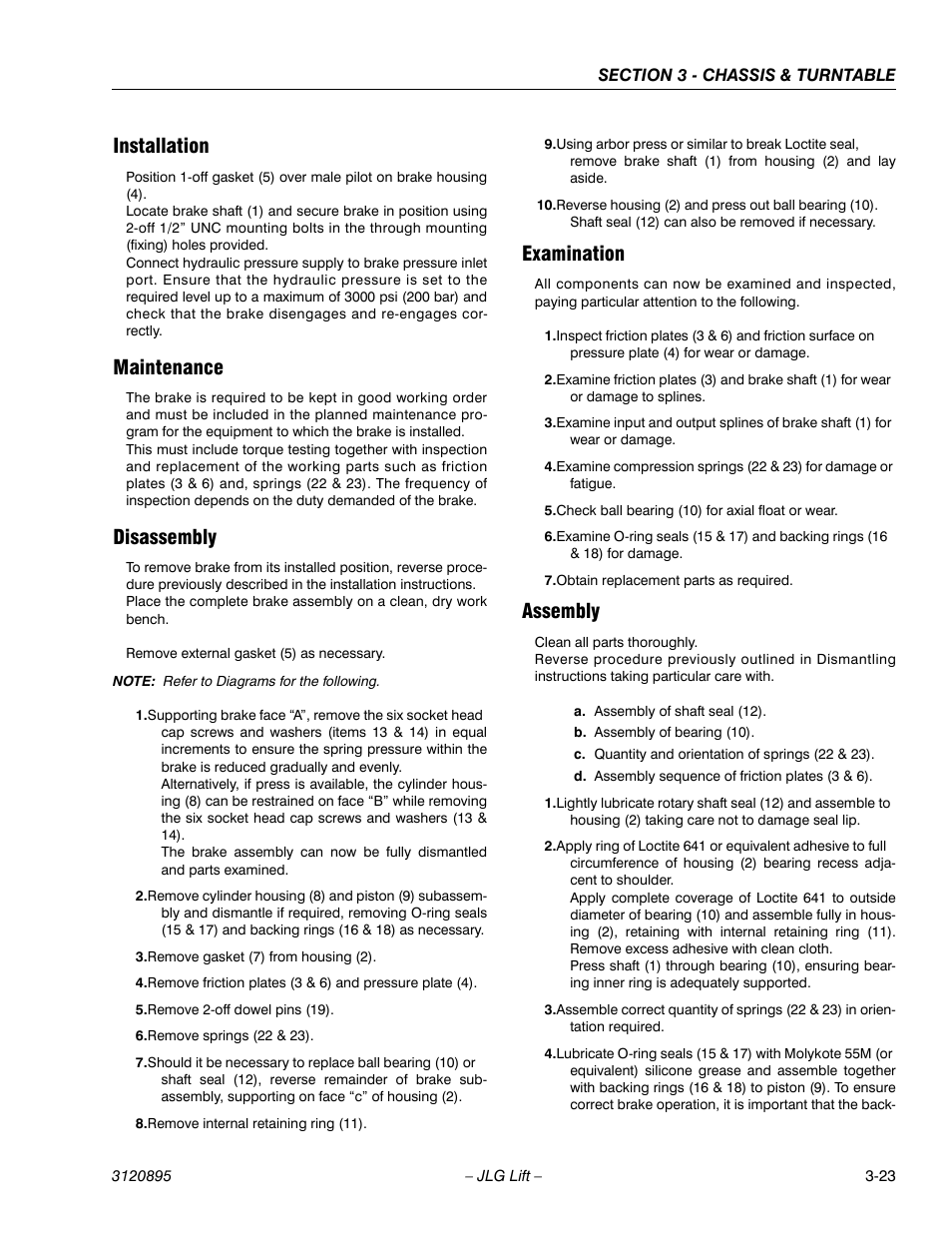 Installation, Maintenance, Disassembly | Examination, Assembly | JLG 460SJ Service Manual User Manual | Page 75 / 462
