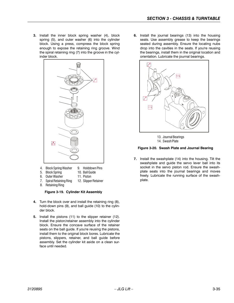 Cylinder kit assembly -35, Swash plate and journal bearing -35 | JLG 460SJ Service Manual User Manual | Page 87 / 462