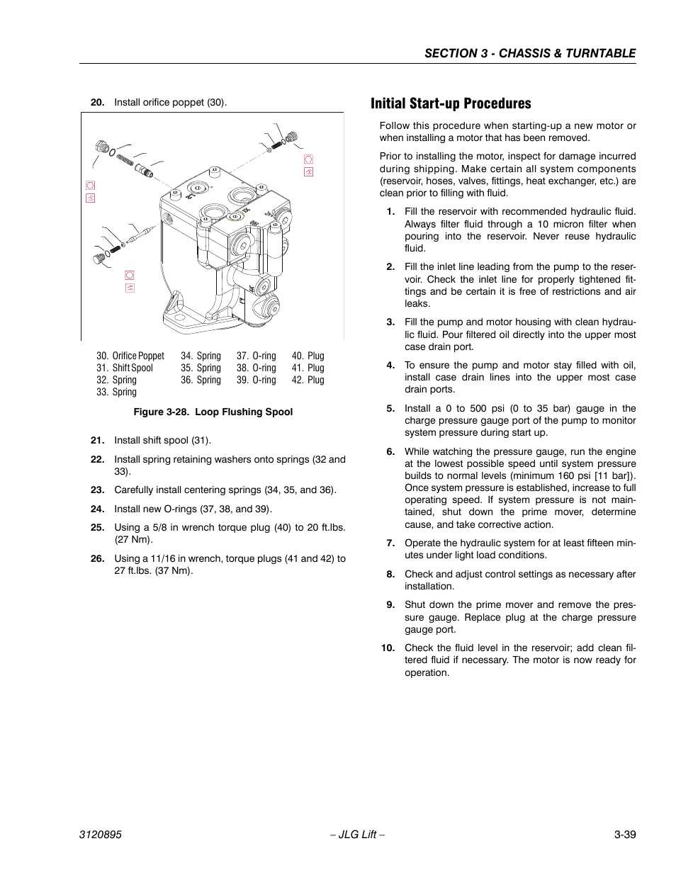 Initial start-up procedures, Initial start-up procedures -39, Loop flushing spool -39 | JLG 460SJ Service Manual User Manual | Page 91 / 462