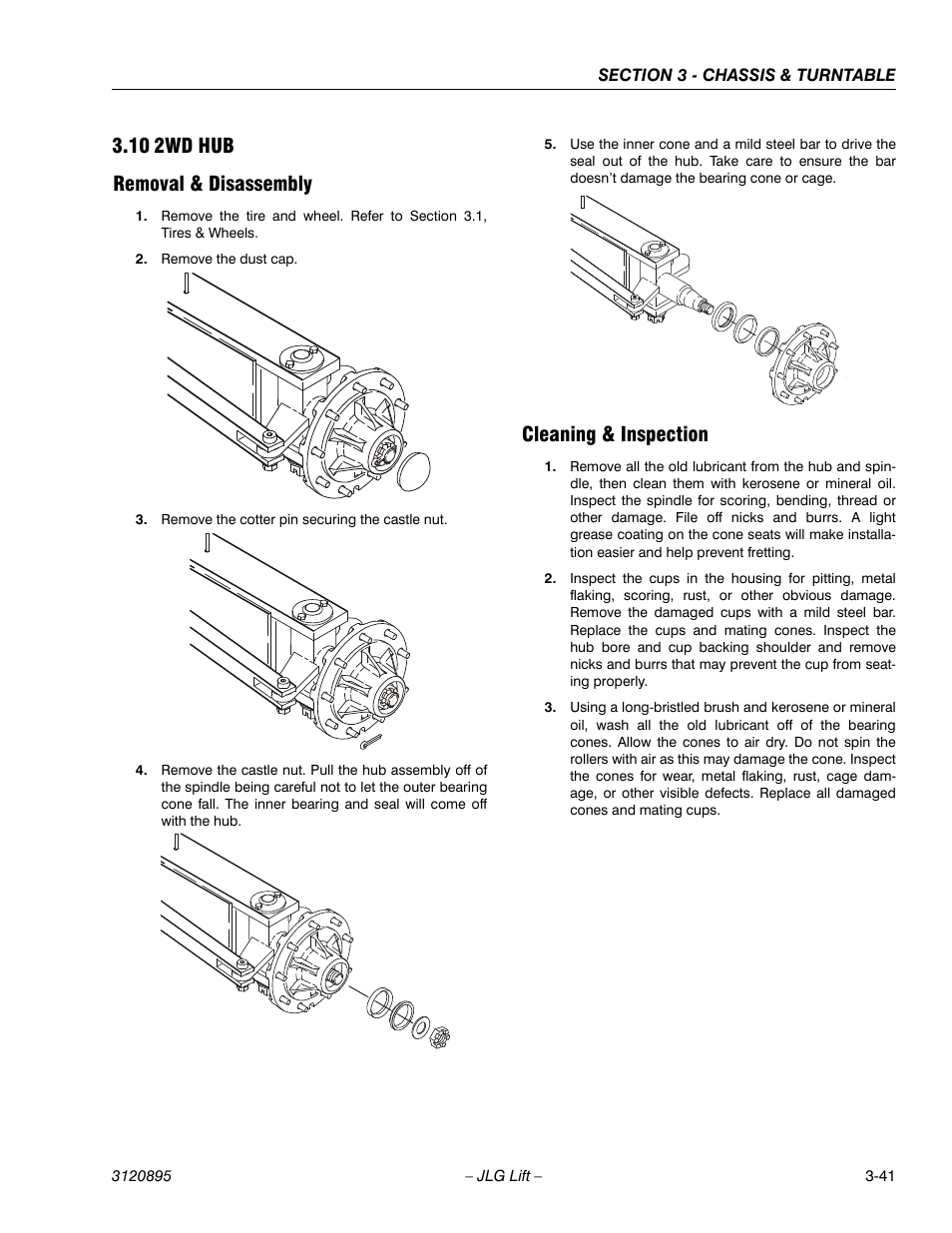 10 2wd hub, Removal & disassembly, Cleaning & inspection | 2wd hub -41, 10 2wd hub removal & disassembly | JLG 460SJ Service Manual User Manual | Page 93 / 462