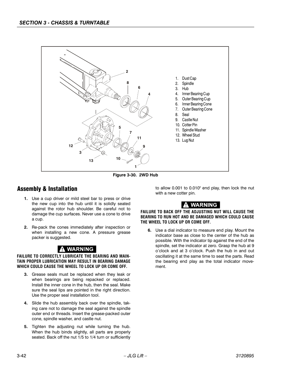 Assembly & installation, Assembly & installation -42, 2wd hub -42 | JLG 460SJ Service Manual User Manual | Page 94 / 462