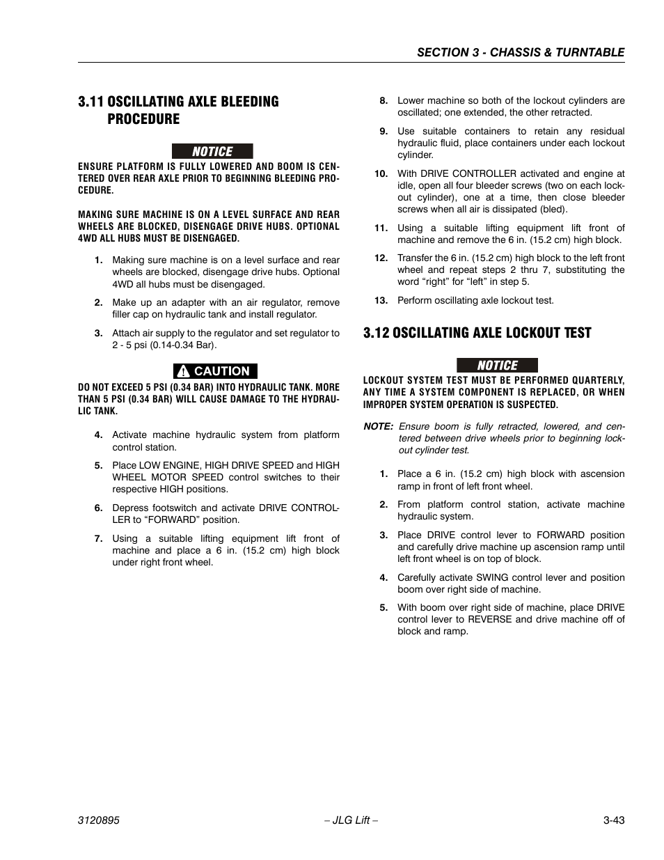 11 oscillating axle bleeding procedure, 12 oscillating axle lockout test | JLG 460SJ Service Manual User Manual | Page 95 / 462