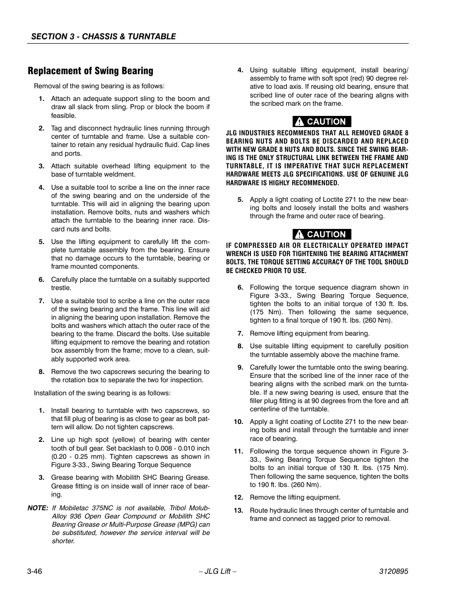 Replacement of swing bearing, Replacement of swing bearing -46 | JLG 460SJ Service Manual User Manual | Page 98 / 462