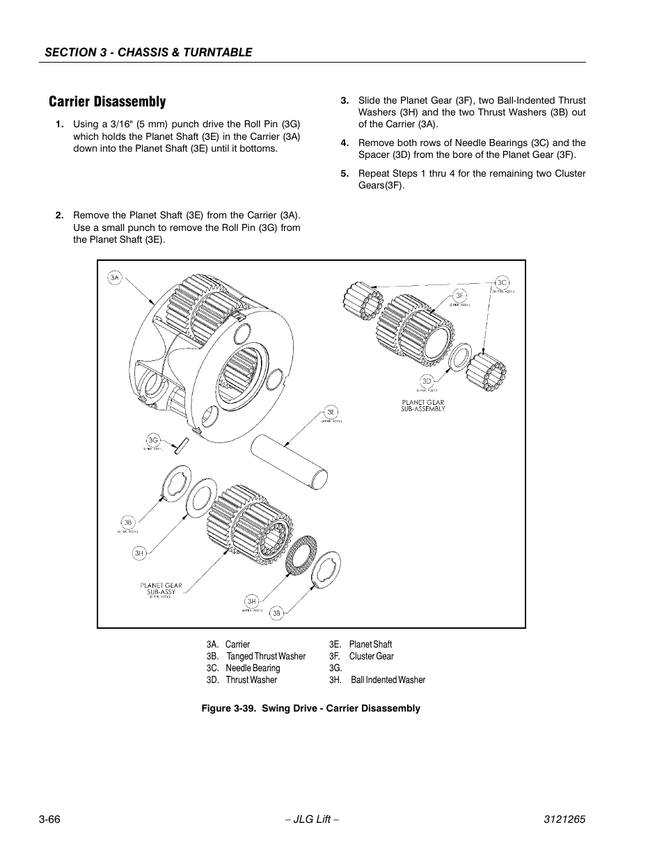 Carrier disassembly, Carrier disassembly -66, Swing drive - carrier disassembly -66 | JLG 1100SB Service Manual User Manual | Page 108 / 444