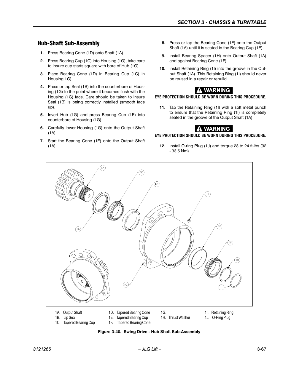 Hub-shaft sub-assembly, Hub-shaft sub-assembly -67, Swing drive - hub shaft sub-assembly -67 | JLG 1100SB Service Manual User Manual | Page 109 / 444