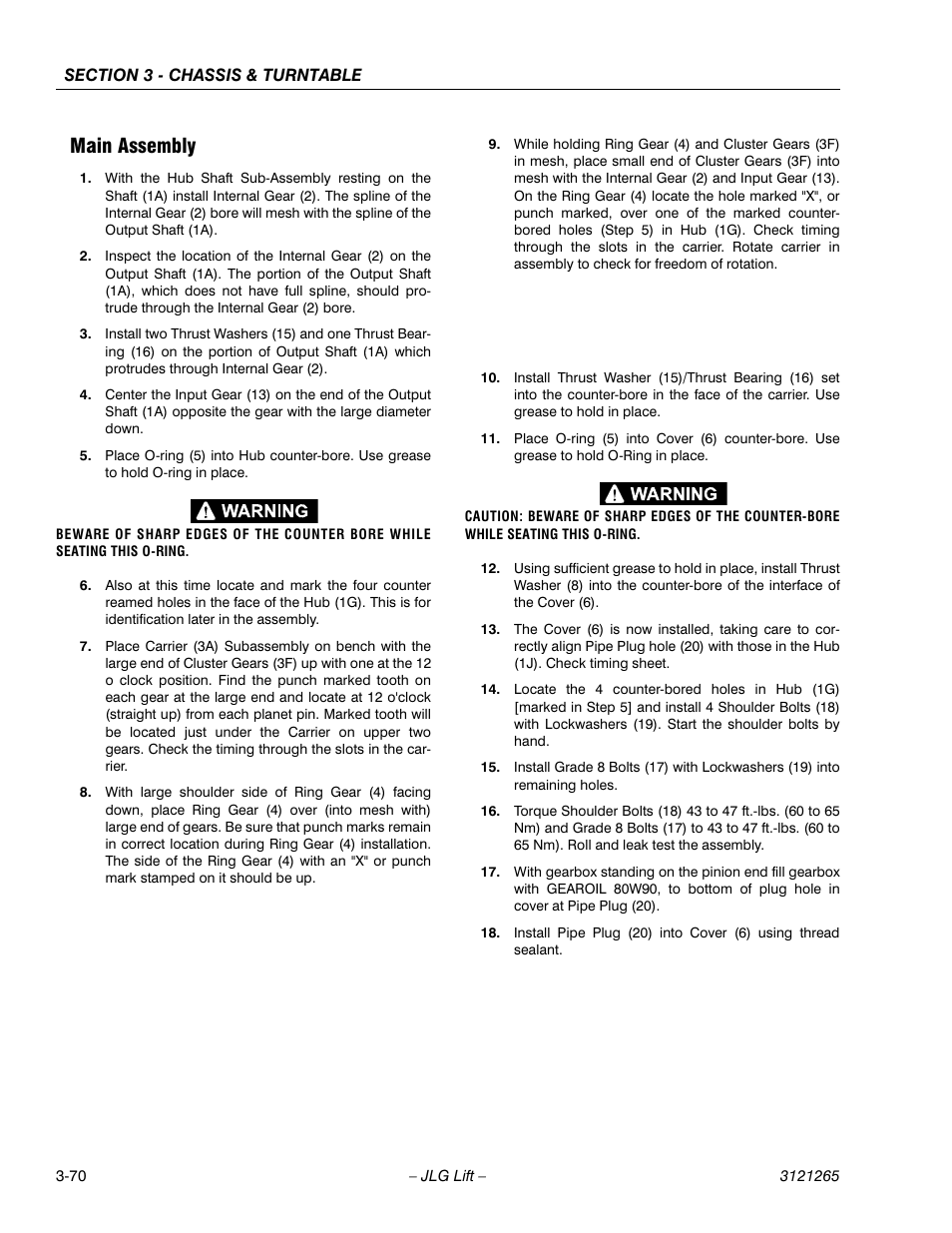 Main assembly, Main assembly -70 | JLG 1100SB Service Manual User Manual | Page 112 / 444