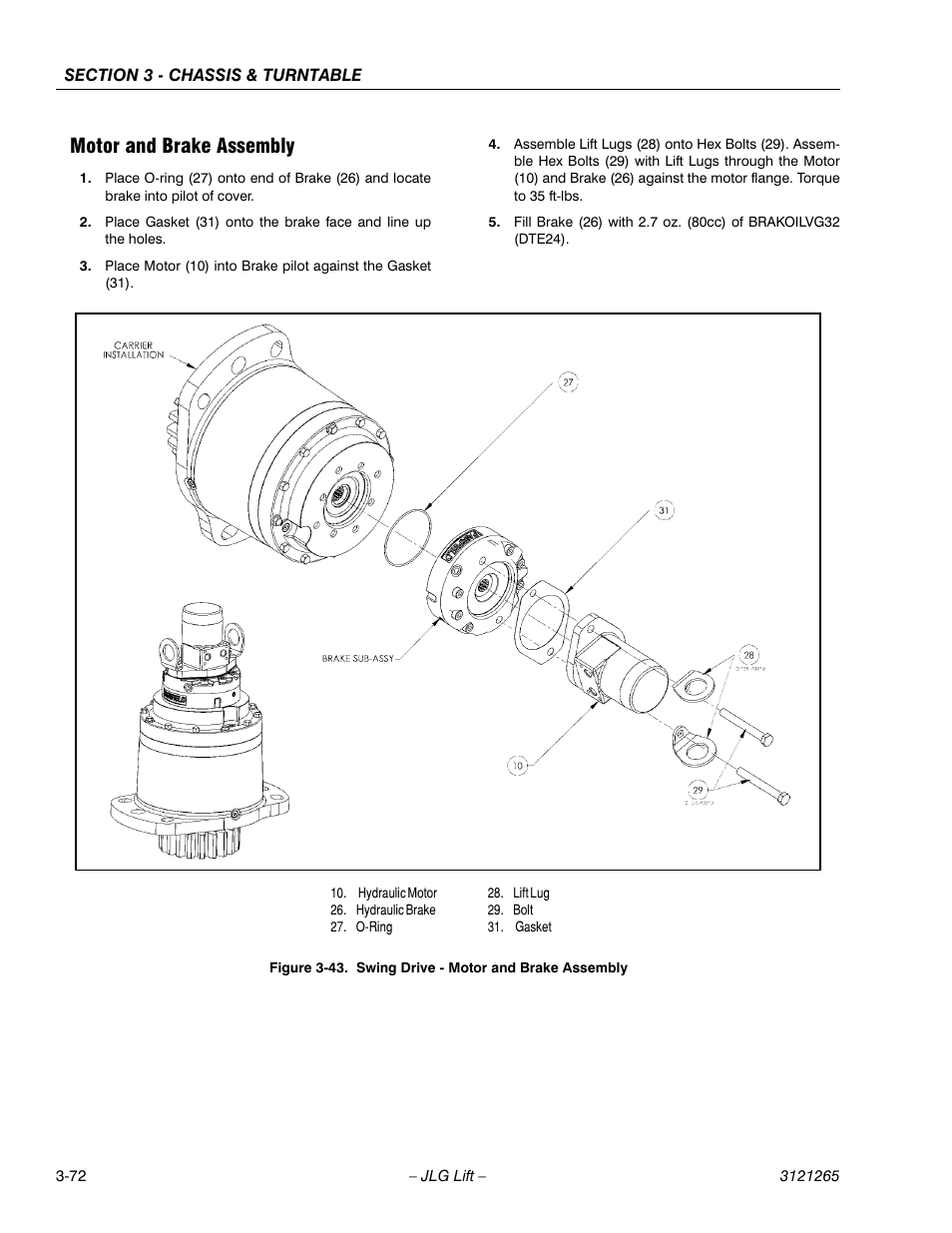 Motor and brake assembly, Motor and brake assembly -72, Swing drive - motor and brake assembly -72 | JLG 1100SB Service Manual User Manual | Page 114 / 444