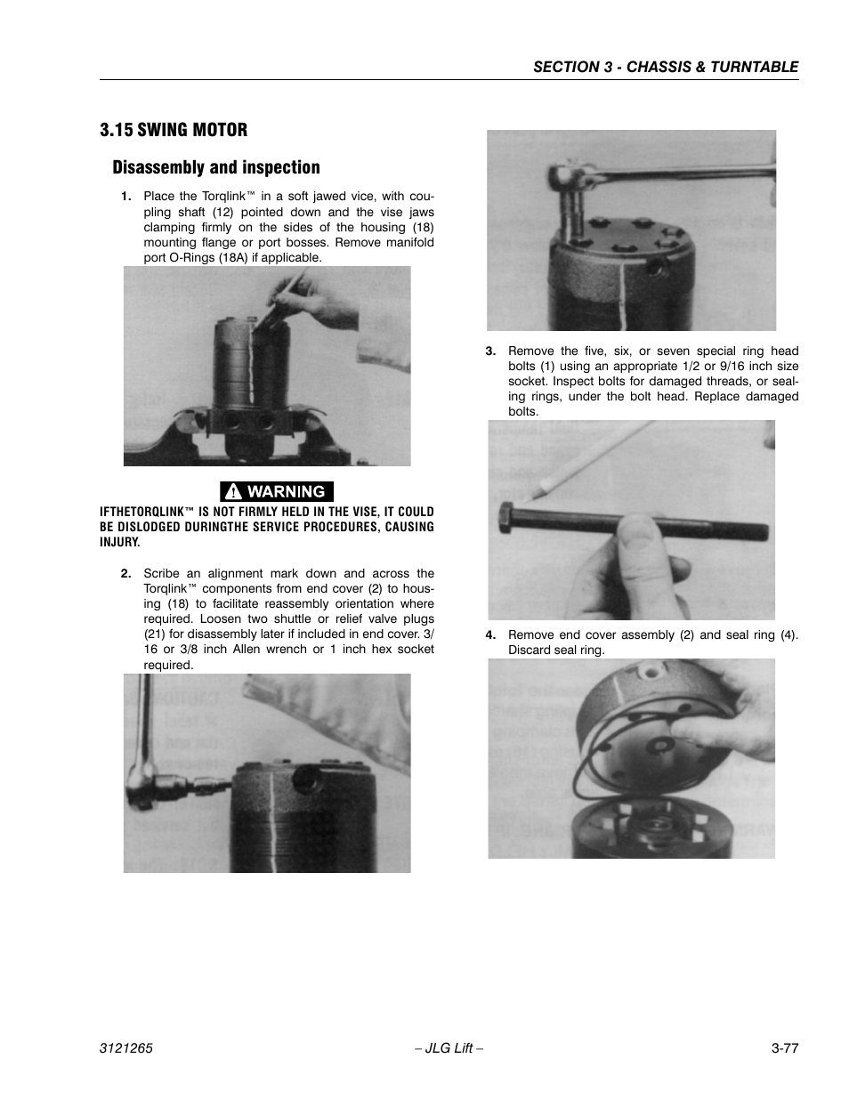 15 swing motor, Disassembly and inspection, Swing motor -77 | Disassembly and inspection -77, 15 swing motor disassembly and inspection | JLG 1100SB Service Manual User Manual | Page 119 / 444