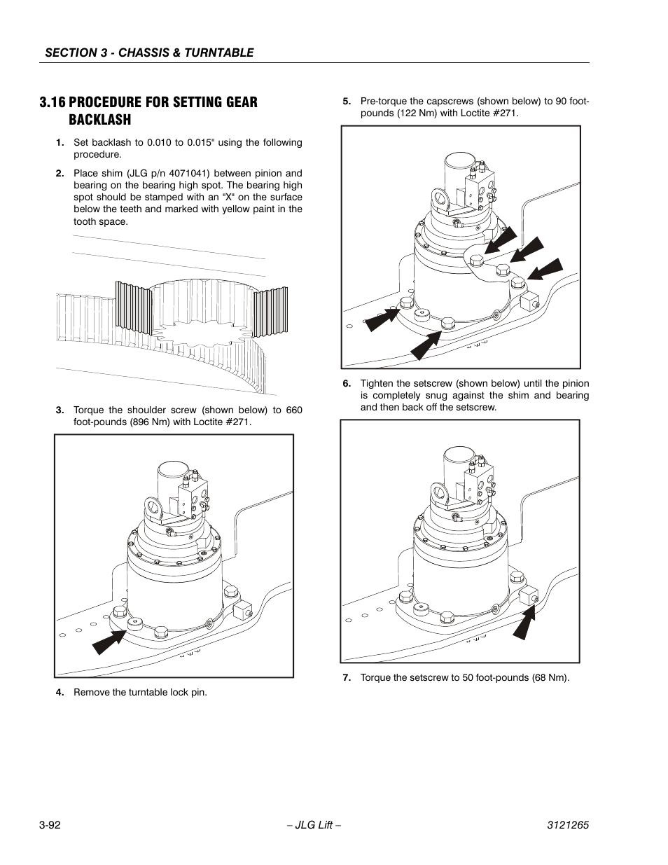 16 procedure for setting gear backlash, Procedure for setting gear backlash -92 | JLG 1100SB Service Manual User Manual | Page 134 / 444