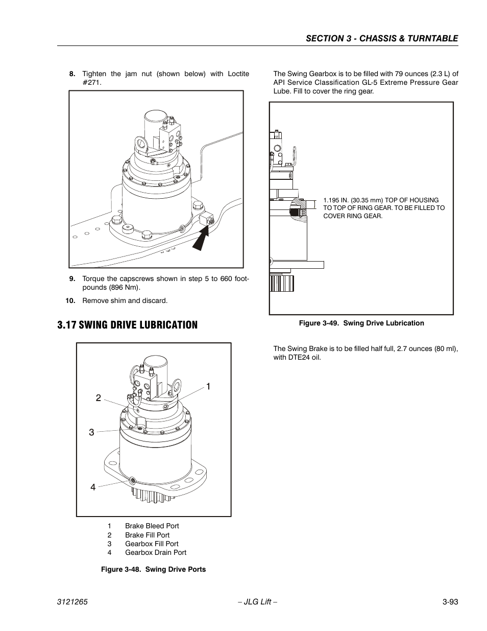 17 swing drive lubrication, Swing drive lubrication -93, Swing drive ports -93 | JLG 1100SB Service Manual User Manual | Page 135 / 444