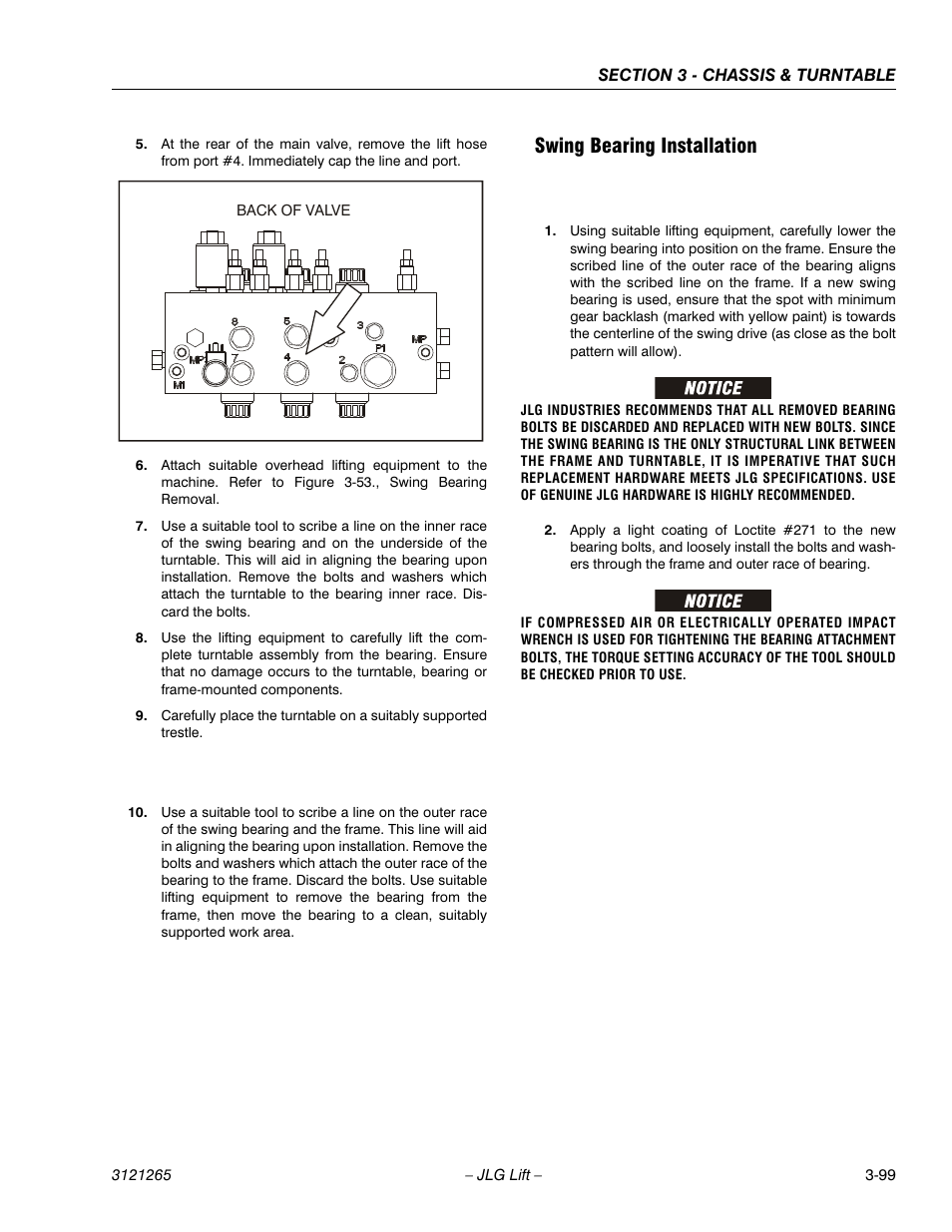 Swing bearing installation, Swing bearing installation -99 | JLG 1100SB Service Manual User Manual | Page 141 / 444