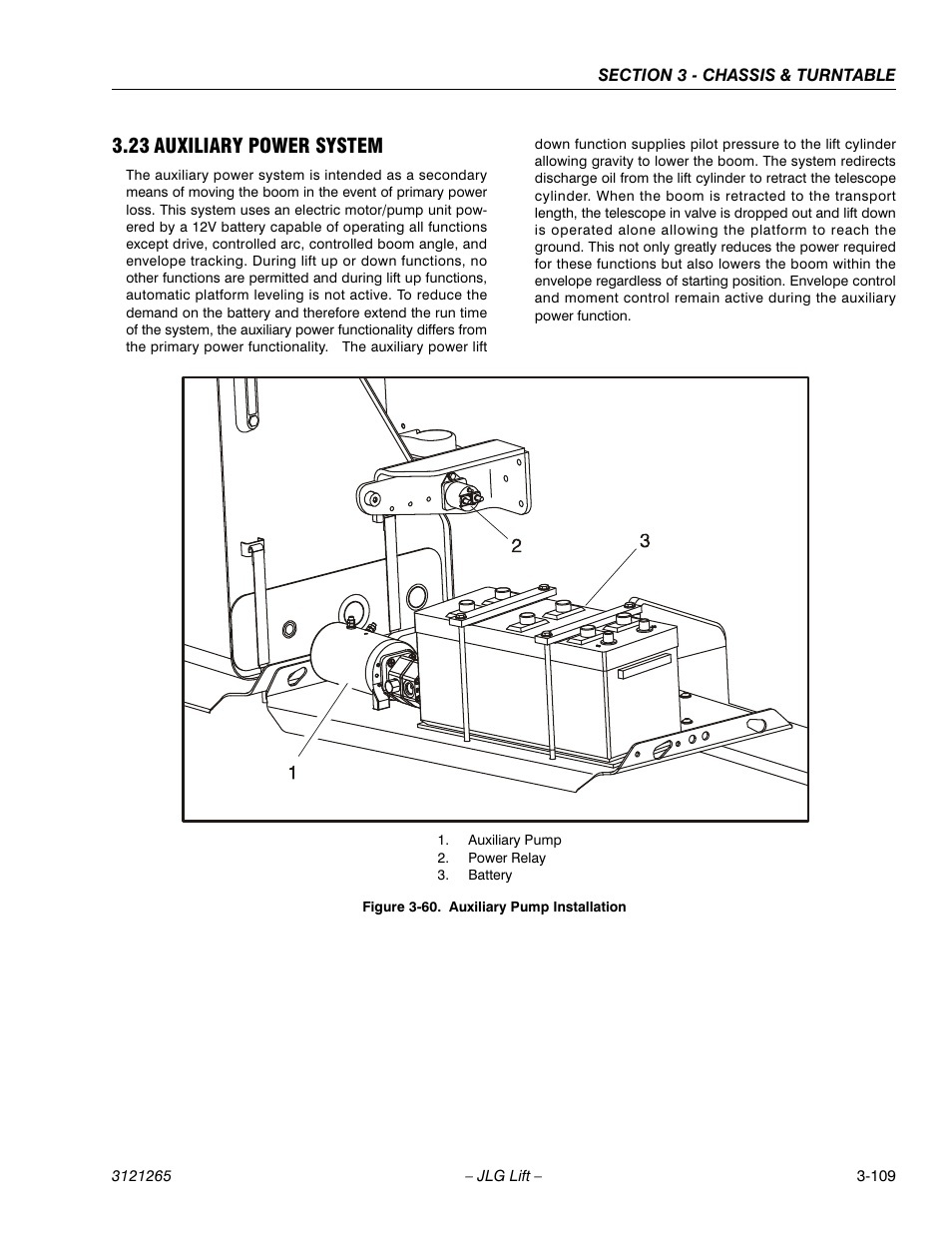 23 auxiliary power system, Auxiliary power system -109, Auxiliary pump installation -109 | JLG 1100SB Service Manual User Manual | Page 151 / 444