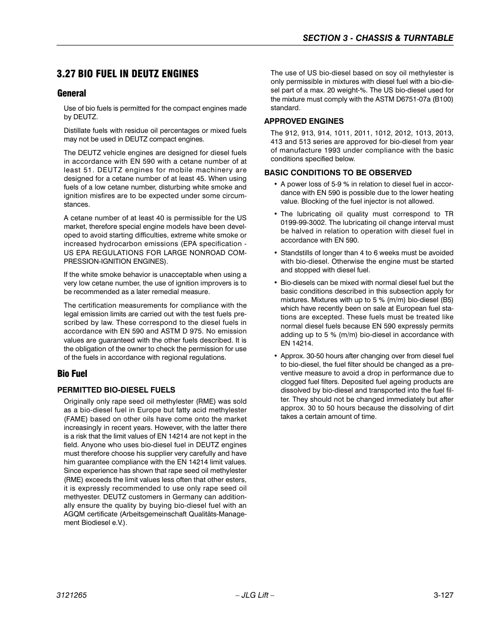 27 bio fuel in deutz engines, General, Bio fuel | Bio fuel in deutz engines -127, General -127 bio fuel -127 | JLG 1100SB Service Manual User Manual | Page 169 / 444