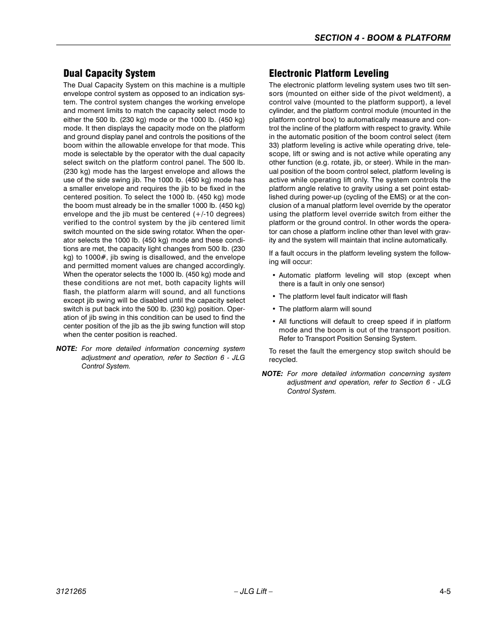 Dual capacity system, Electronic platform leveling | JLG 1100SB Service Manual User Manual | Page 175 / 444