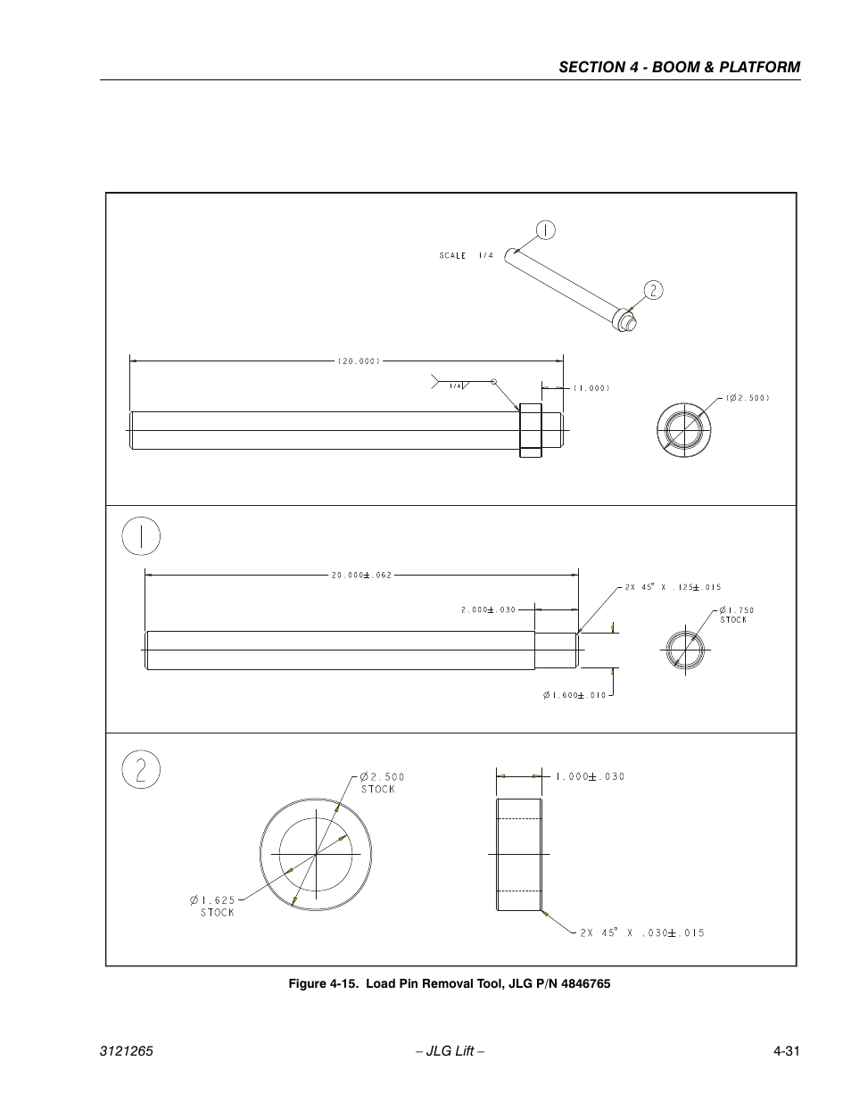 Load pin removal tool, jlg p/n 4846765 -31 | JLG 1100SB Service Manual User Manual | Page 201 / 444