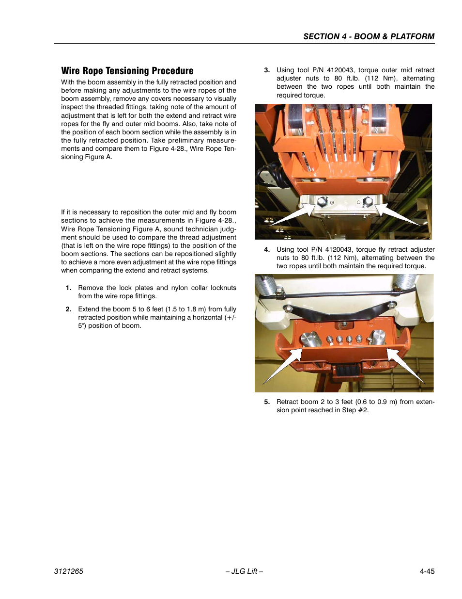 Wire rope tensioning procedure, Wire rope tensioning procedure -45 | JLG 1100SB Service Manual User Manual | Page 215 / 444
