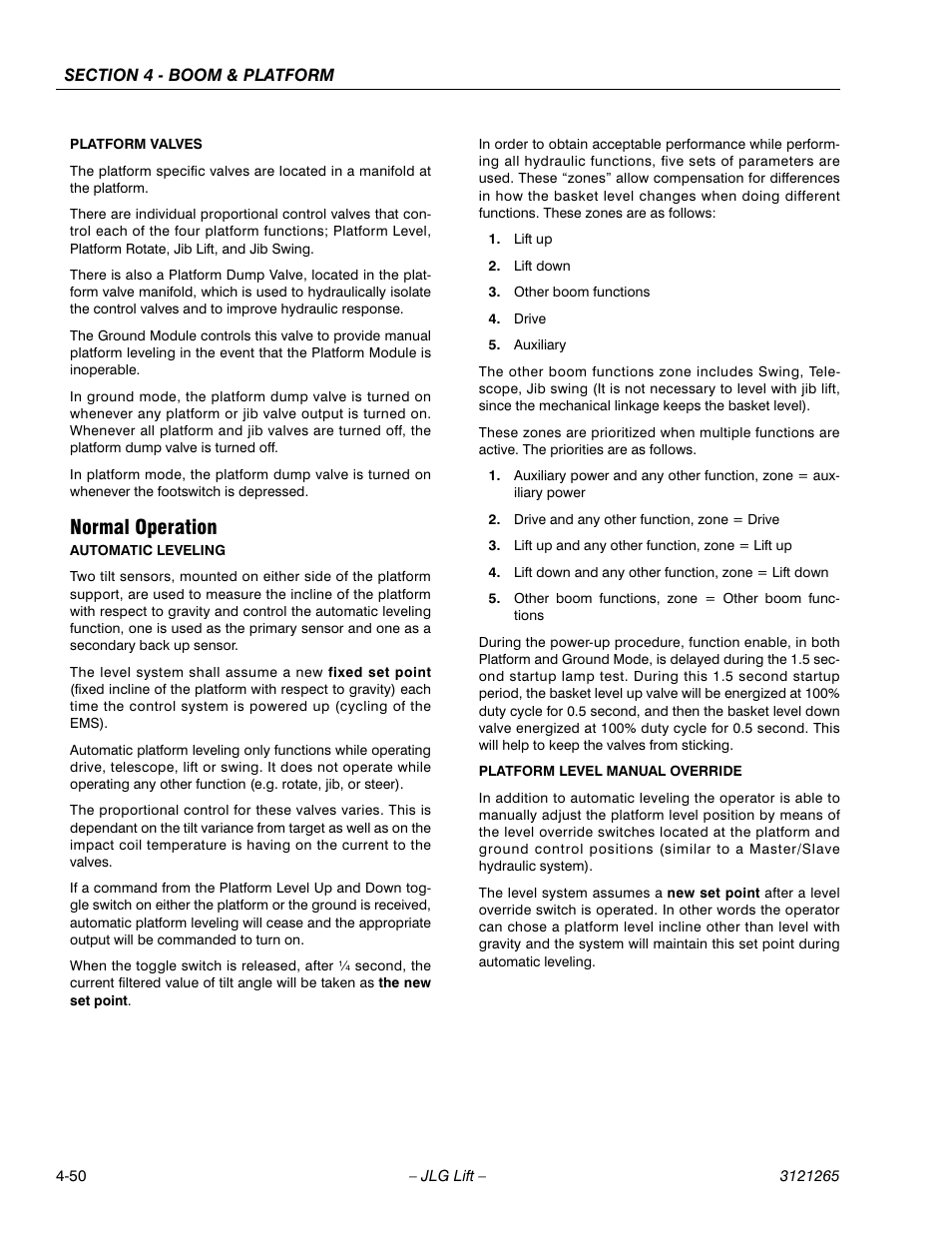 Normal operation, Normal operation -50 | JLG 1100SB Service Manual User Manual | Page 220 / 444