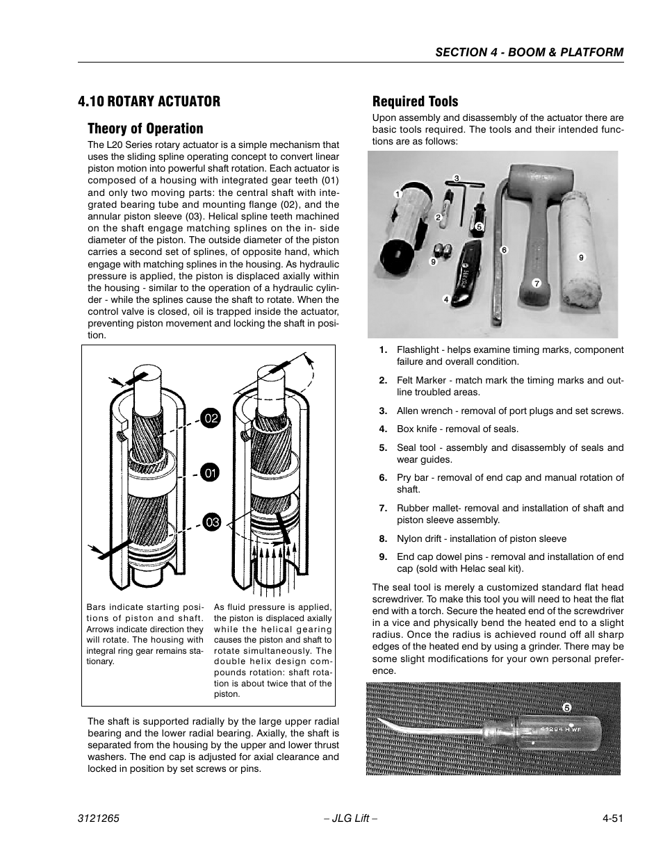 10 rotary actuator, Theory of operation, Required tools | Rotary actuator -51, Theory of operation -51 required tools -51, 10 rotary actuator theory of operation | JLG 1100SB Service Manual User Manual | Page 221 / 444
