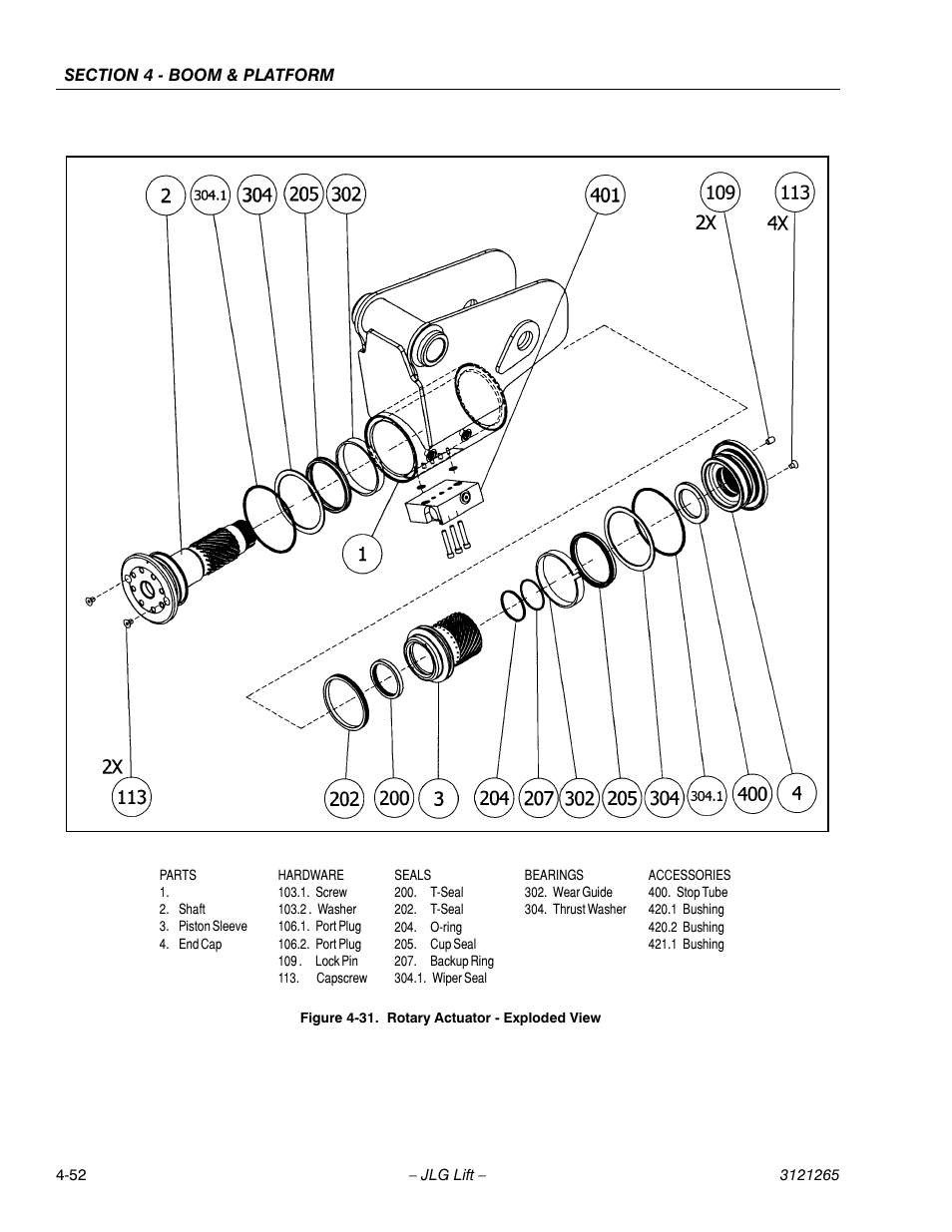 Rotary actuator - exploded view -52 | JLG 1100SB Service Manual User Manual | Page 222 / 444