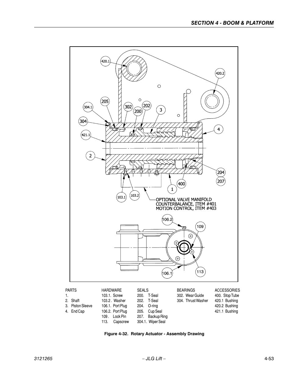 Rotary actuator - assembly drawing -53 | JLG 1100SB Service Manual User Manual | Page 223 / 444