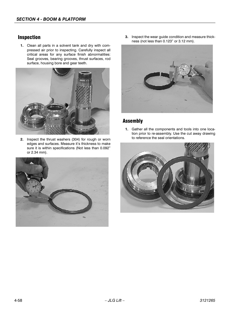 Inspection, Assembly, Inspection -58 assembly -58 | JLG 1100SB Service Manual User Manual | Page 228 / 444