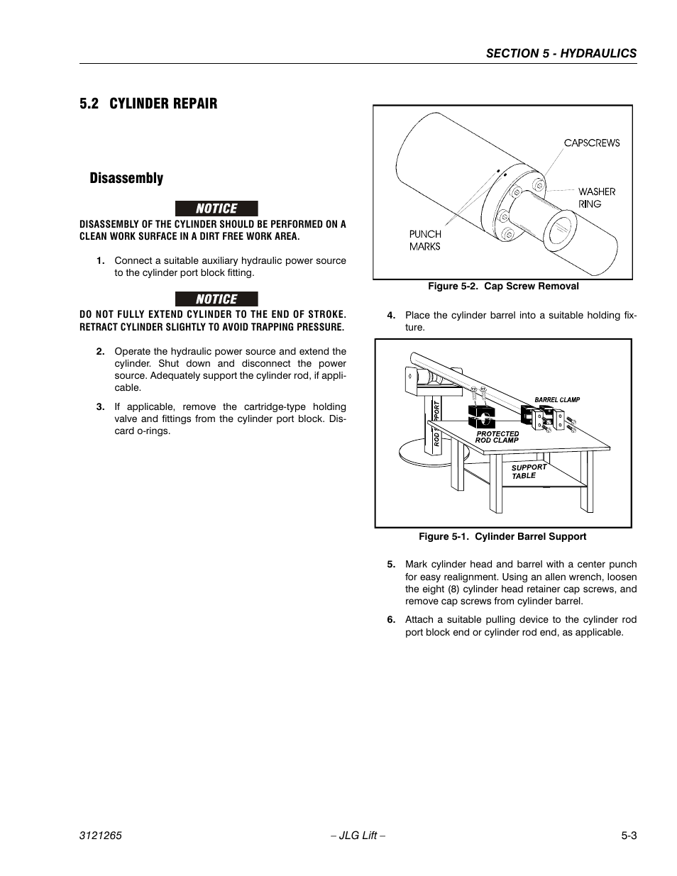 2 cylinder repair, Disassembly, Cylinder repair -3 | Disassembly -3, Cylinder barrel support -3, Cap screw removal -3 | JLG 1100SB Service Manual User Manual | Page 237 / 444