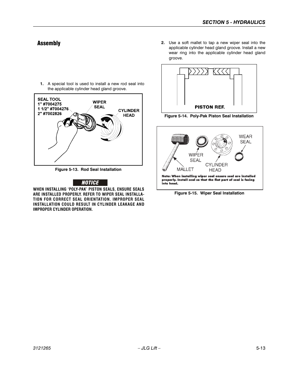 Assembly, Assembly -13, Rod seal installation -13 | Poly-pak piston seal installation -13, Wiper seal installation -13 | JLG 1100SB Service Manual User Manual | Page 247 / 444