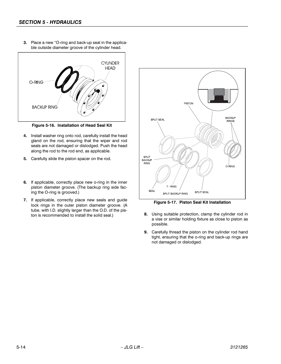 Installation of head seal kit -14, Piston seal kit installation -14 | JLG 1100SB Service Manual User Manual | Page 248 / 444